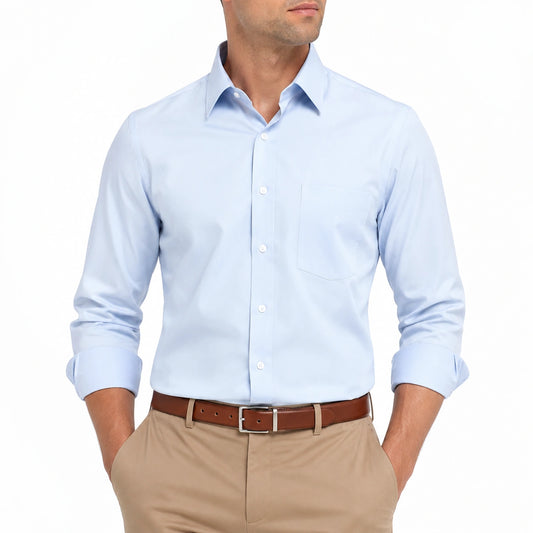 Camicia da uomo L azzurro chiaro a maniche lunghe con taschino - stile classico