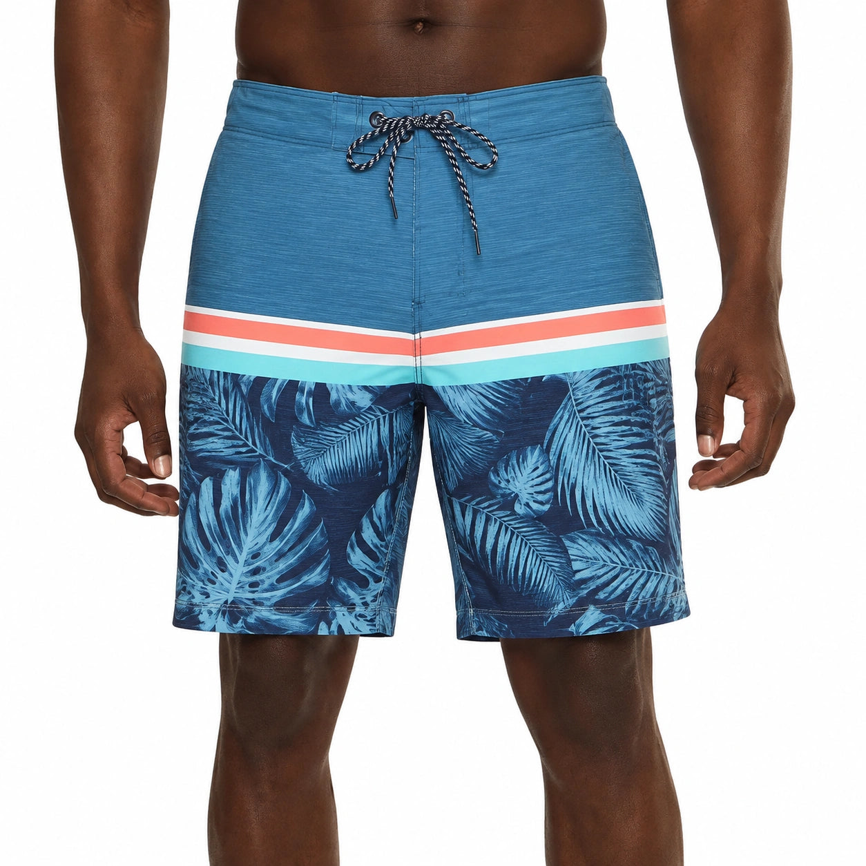Costume da bagno uomo M in tessuto sintetico blu con stampa tropicale e coulisse