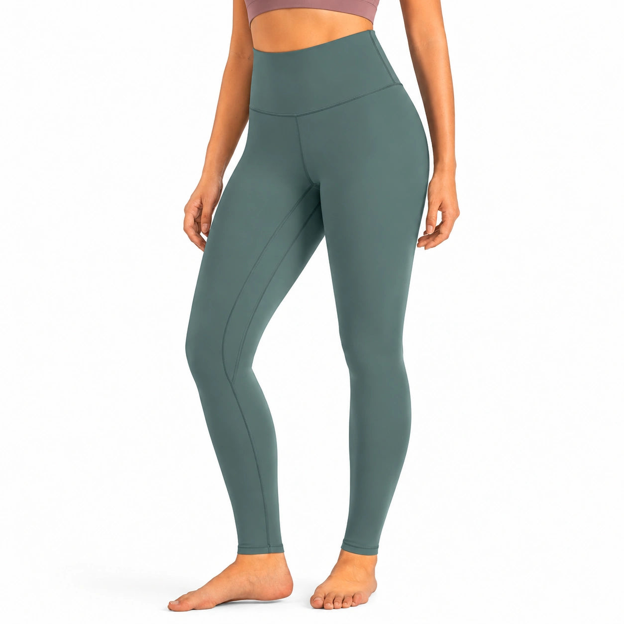 Leggings donna M in tessuto elasticizzato verde salvia a vita alta per yoga