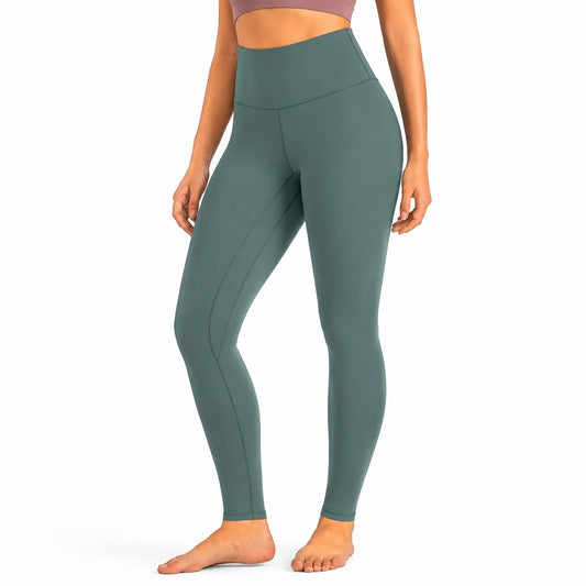 Leggings donna M in tessuto elasticizzato verde salvia a vita alta per yoga