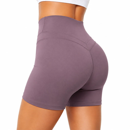Shorts sportivi da donna taglia S in tessuto elasticizzato viola a vita alta per allenamento
