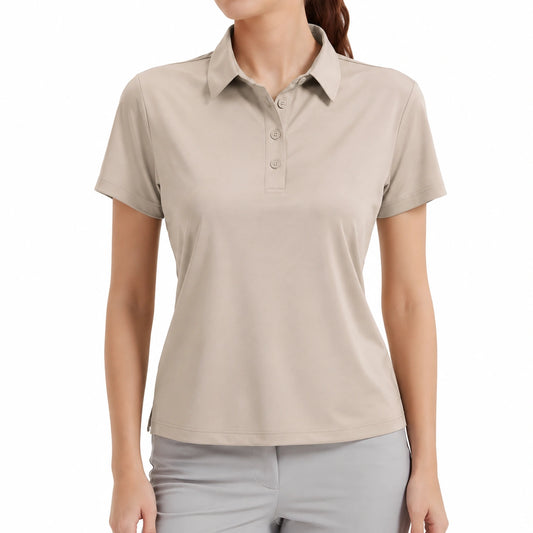 Polo donna taglia S in tessuto beige - manica corta stile casual