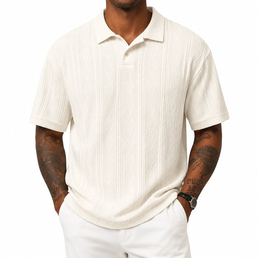 Polo uomo taglia M bianco a maglia testurizzata manica corta stile casual