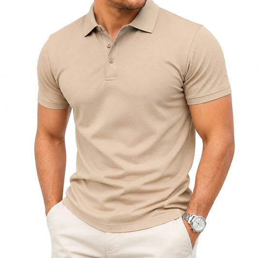 Polo uomo taglia L beige in tessuto piqué a maniche corte stile casual