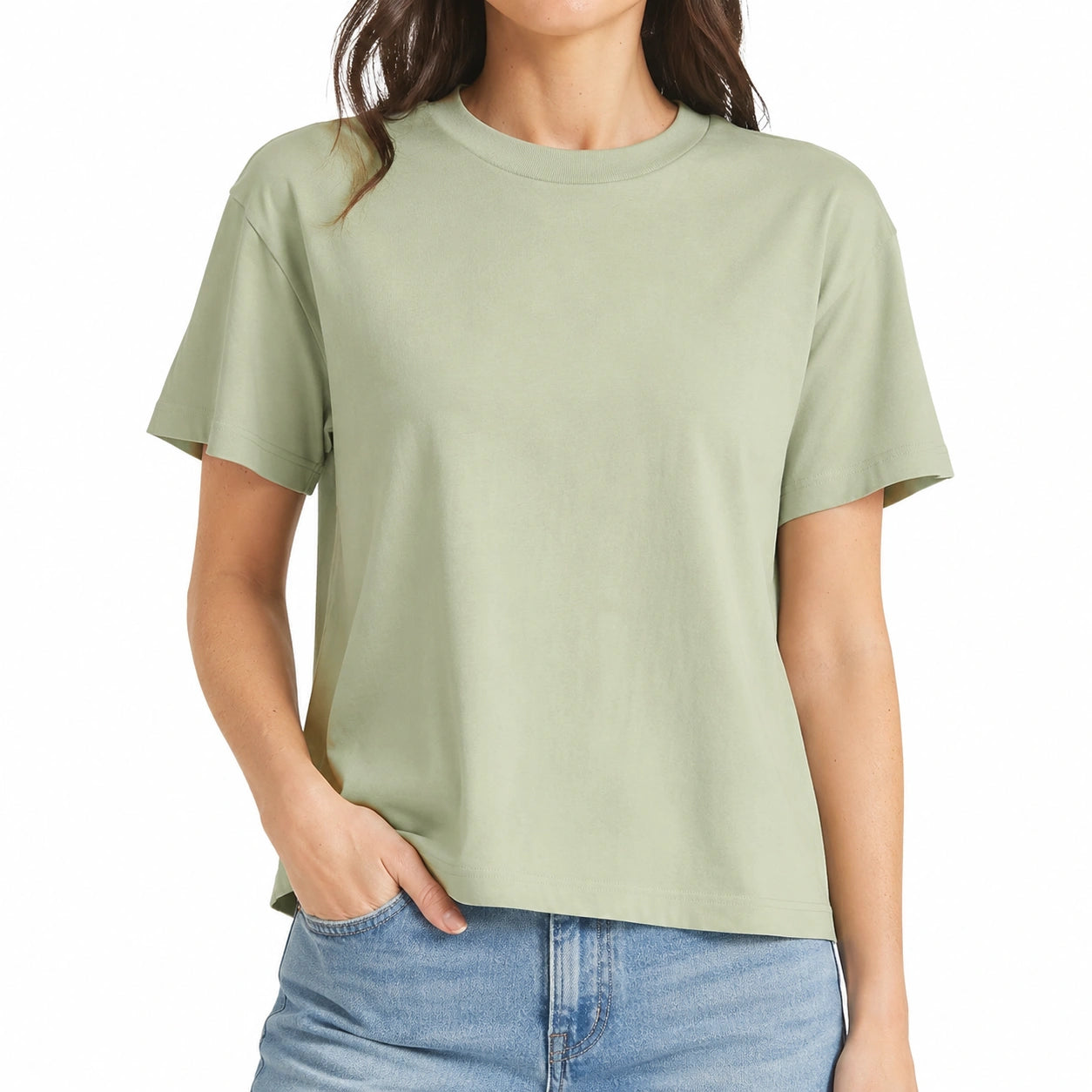 T-shirt donna M verde salvia in tessuto a maniche corte vestibilità rilassata