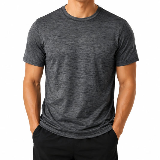 T-shirt uomo taglia L in tessuto grigio antracite melange a maniche corte girocollo casual