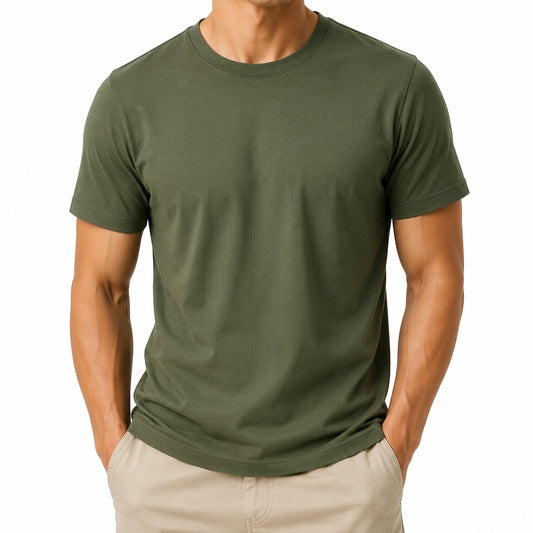 T-shirt uomo taglia L in tessuto verde oliva - girocollo a maniche corte